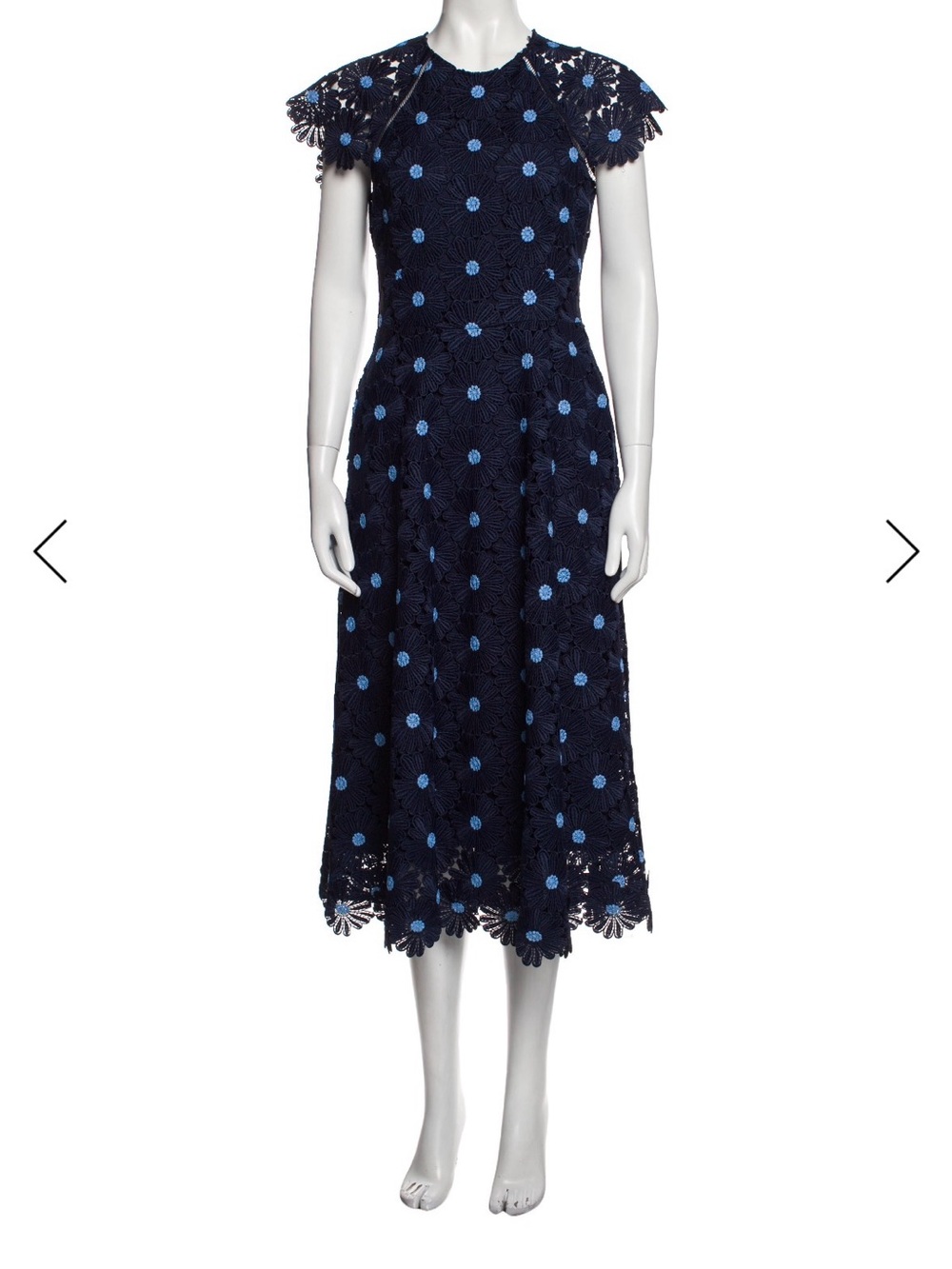 Lela Rose Navy Lace Midi Dress with Light Blue Dots